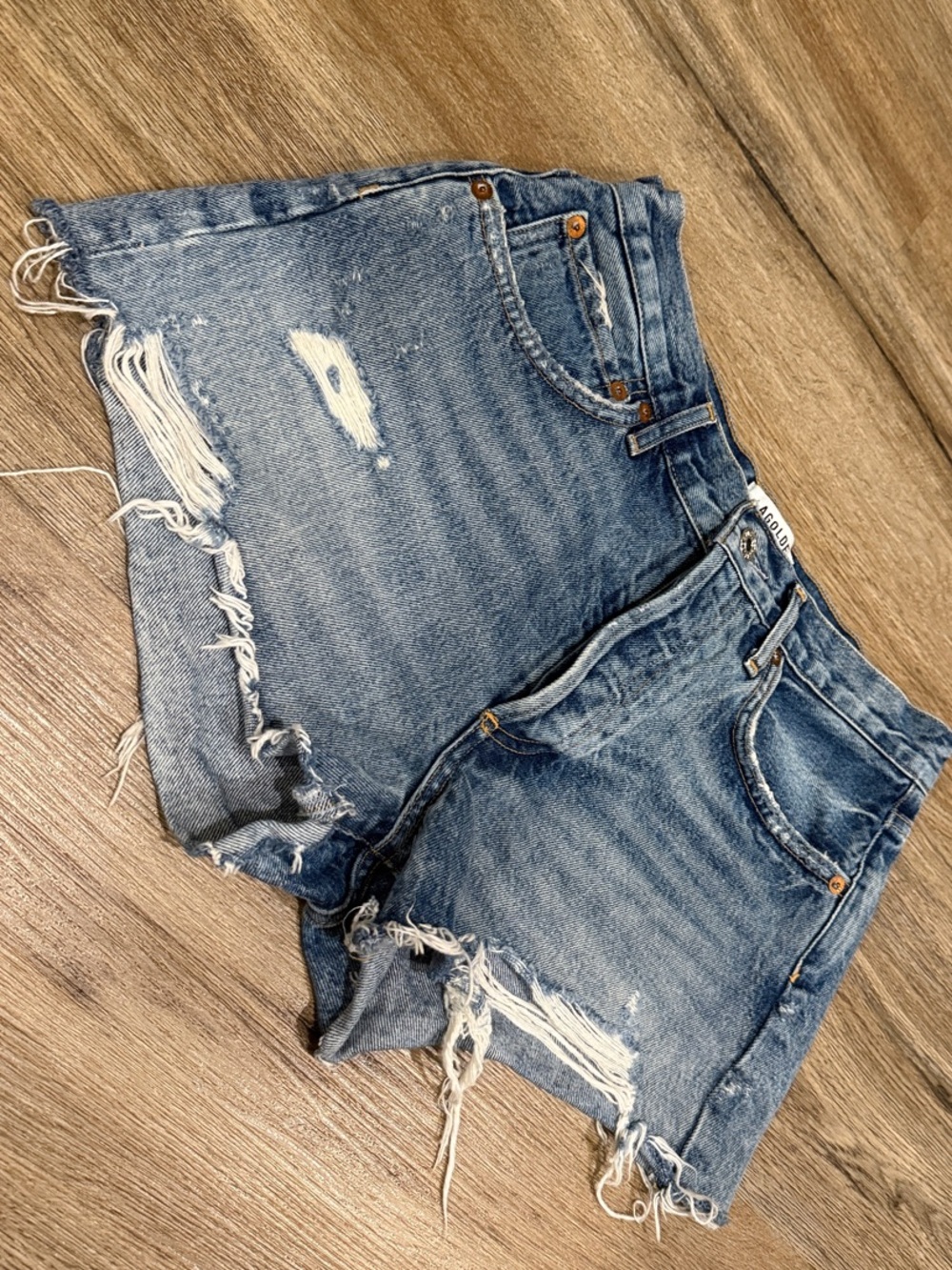 Agolde Parker Medium Blue Distressed Cutoff Denim Shorts